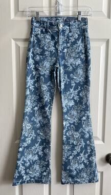 LOVE SHACK FANCY X GAP Girls Floral 70s High Rise Flare Stretch Denim Jeans 12